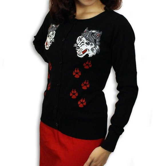 Big Bad Wolf Ladies Cardigan- Medium- Black - Picture 4 of 6
